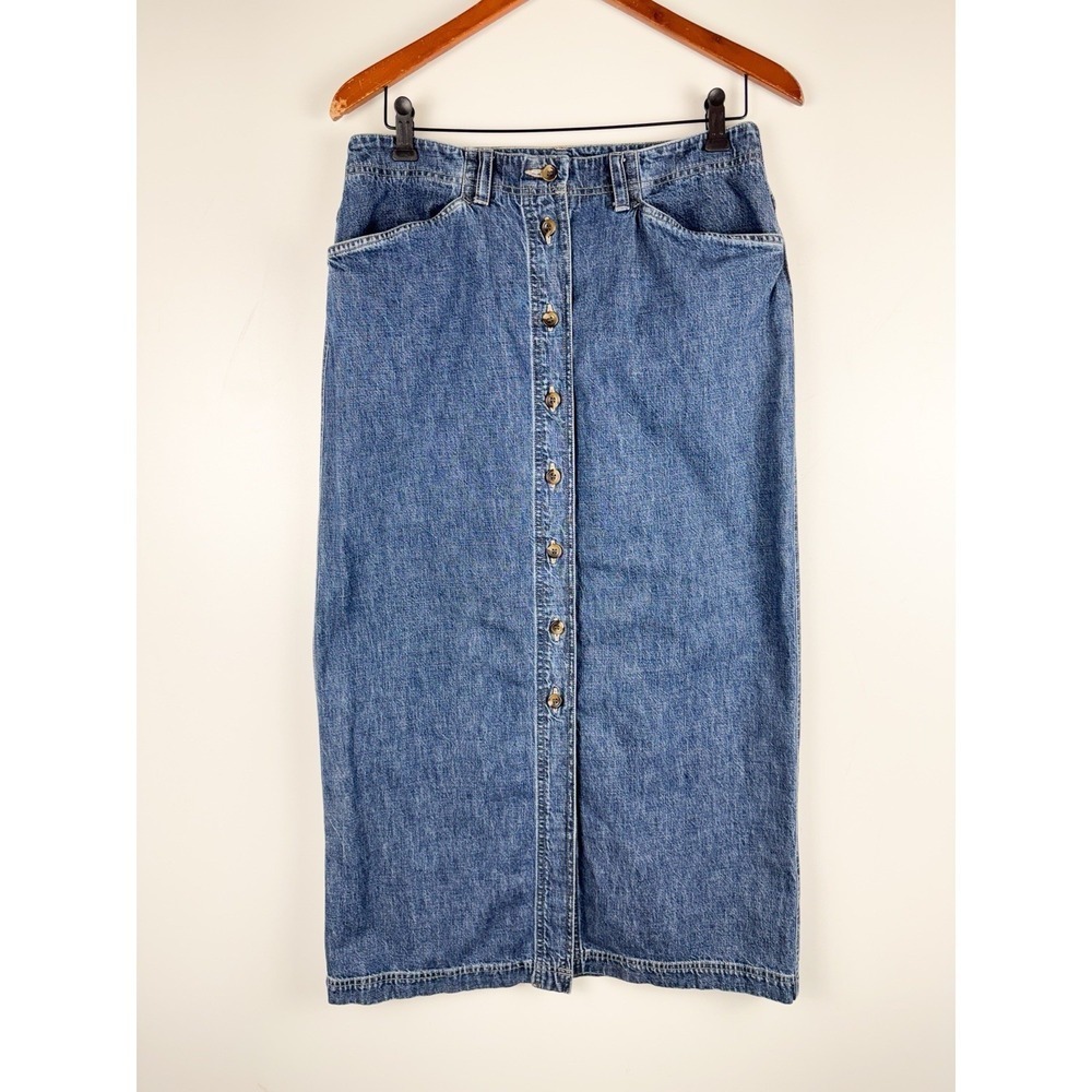 Vtg 90s Jean Skirt Denim Jones Sport Sz 12 Button Straight Pencil Y2K Western